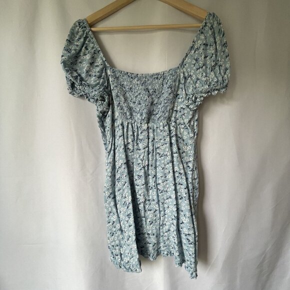 Sky and Sparrow rayon blue and white floral dress drawstring cottagecore ruched - Picture 7 of 7